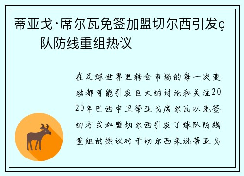 蒂亚戈·席尔瓦免签加盟切尔西引发球队防线重组热议